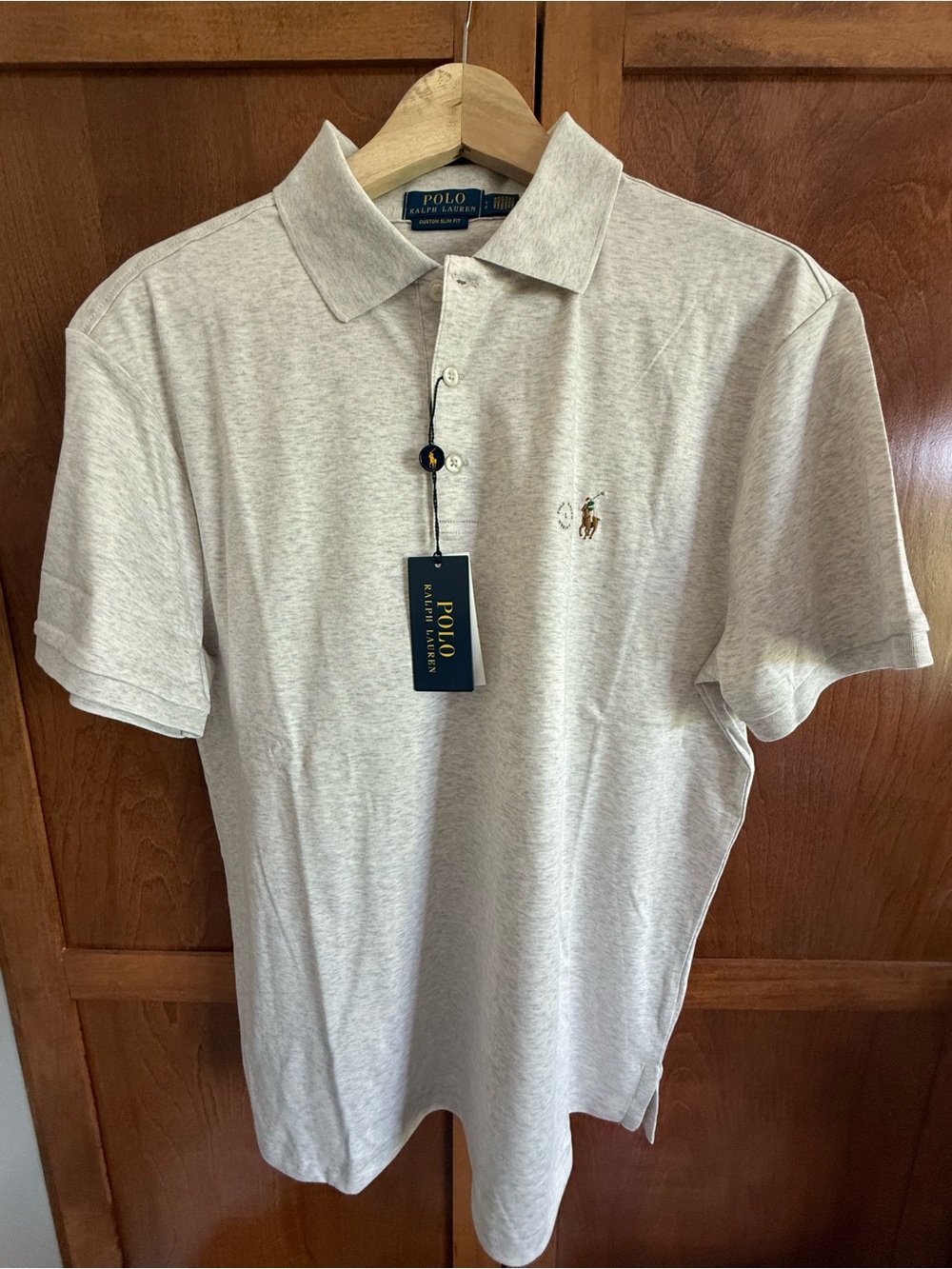 Ralph Lauren Men's Heather Light Gray Polo CUSTOM SLIM FIT